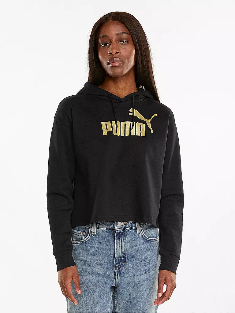 PUMA Damen Hoodie ESS Cropped Metallic Logo schwarz